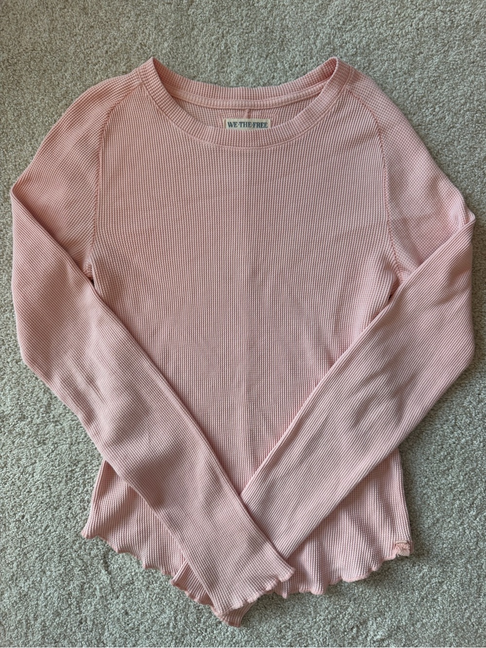 We The Free Blush Pink Ribbed Long Sleeve Crewneck Top